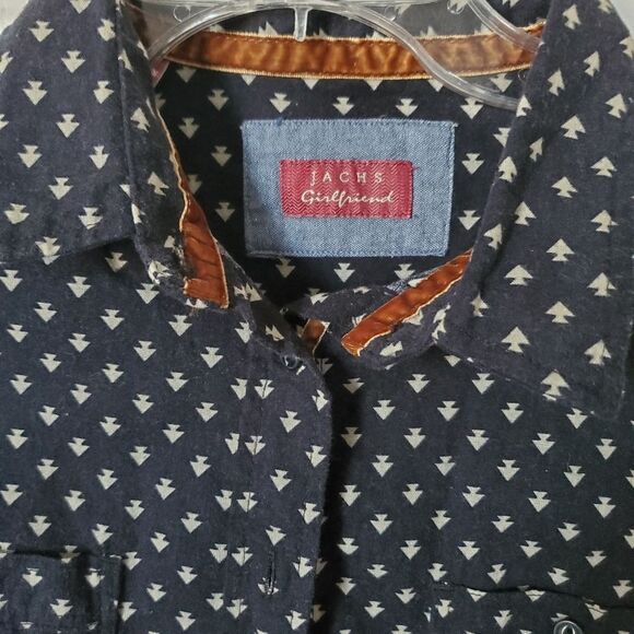 NWT Jachs Girlfriend Women's Button-down Shirt Small Blue Cream Cotton Flannel - Picture 4 of 9